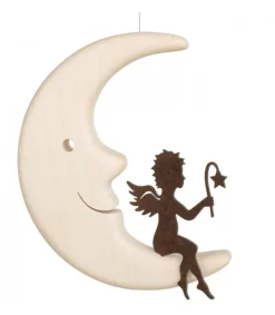 Waldfabrik, photophore en bois et étoile sapin de Noël Ange Metal Assis Sur Une Lune, 12 Cm Hot