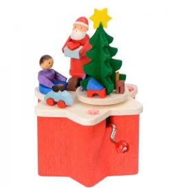 Graupner, décoration de sapin de Noël, Déco Noël enfant Boite A Musique A Manivelle Rouge, Père Noël Et Enfant New