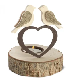 Waldfabrik, photophore en bois et étoile sapin de Noël Bougeoir En Bois, 2 Oiseaux Sur Un Coeur, 13 Cm Clearance