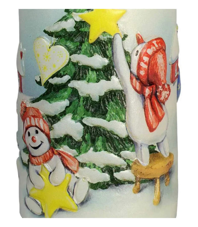 Ewa Kerzen, bougies de Noël et bougies de l'Avent Bougie Décorative De Noël, Motif Vintage Bonhommes De Neige Et Sapin Discount