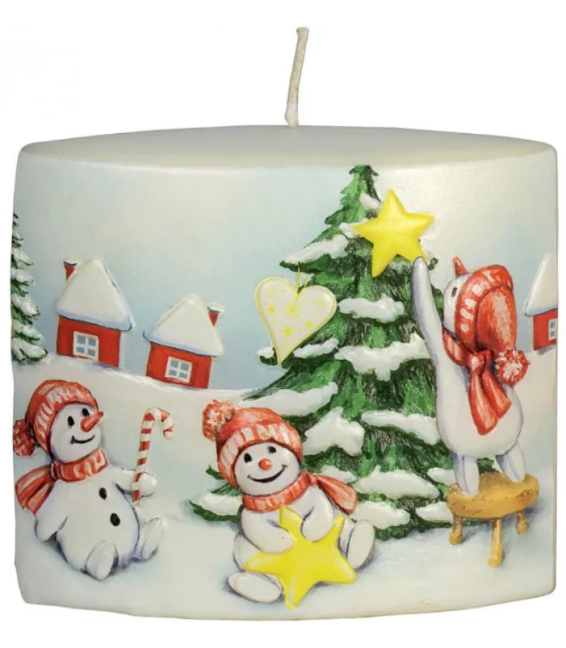 Ewa Kerzen, bougies de Noël et bougies de l'Avent Bougie De Noël Vintage Scene Bonhommes De Neige Et Sapin Outlet