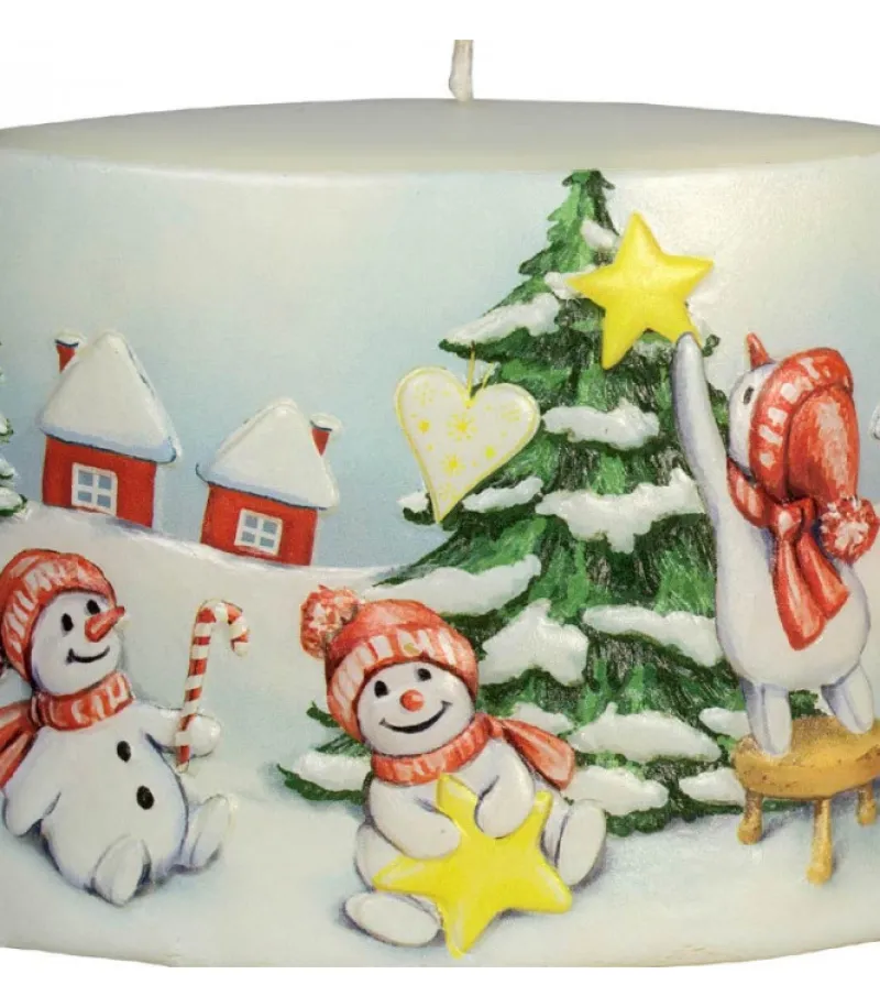 Ewa Kerzen, bougies de Noël et bougies de l'Avent Bougie De Noël Vintage Scene Bonhommes De Neige Et Sapin Outlet