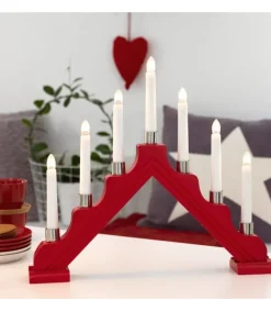 Konstsmide, guirlandes lumineuses de Noël Chandelier À 7 Branches En Bois, Rouge