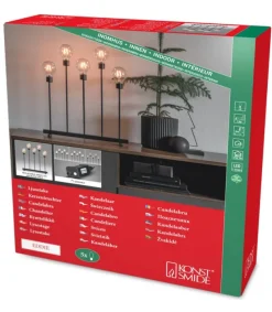 Konstsmide, guirlandes lumineuses de Noël Chandelier Led 5 Ampoules Rondes Ambrees En Metal Noir, 54 Cm