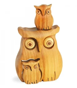 Waldfabrik, photophore en bois et étoile sapin de Noël Chouette En Bois Poli Avec Deux Enfants, 8 Cm New