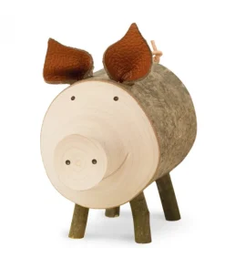 Waldfabrik, photophore en bois et étoile sapin de Noël Cochon En Bois, 7 Cm