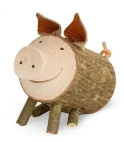 Waldfabrik, photophore en bois et étoile sapin de Noël Cochon En Bois Assis, 5,5 Cm New