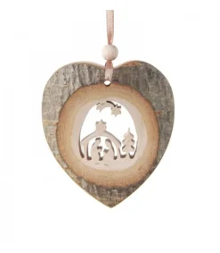 Waldfabrik, photophore en bois et étoile sapin de Noël Coeur En Bois A Suspendre Motif Cisele Crèche Et Etoile, 7 Cm