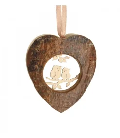 Waldfabrik, photophore en bois et étoile sapin de Noël Coeur En Bois A Suspendre Motif Cisele Hiboux, 6 Cm New