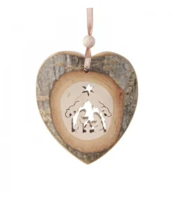 Waldfabrik, photophore en bois et étoile sapin de Noël Coeur En Bois A Suspendre Motif Cisele Crèche, 7 Cm Discount