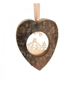 Zyx Music, chants de Noël Allemands traditionnels Coeur En Bois A Suspendre Motif Cisele Crèche Et Etoile, 6 Cm Online