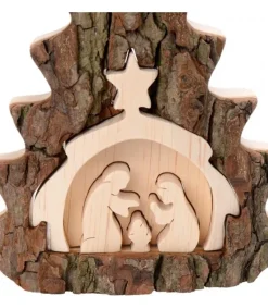 Waldfabrik, photophore en bois et étoile sapin de Noël Crèche De Noël 16 Cm, Taillee Dans Une Ecorce De Bois En Forme De Sapin New