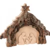 Waldfabrik, photophore en bois et étoile sapin de Noël Crèche De Noël 13 Cm, Taillee Dans Une Ecorce De Bois, Motif Etable Sale