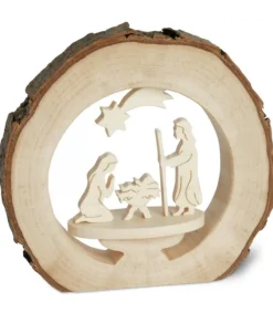 Waldfabrik, photophore en bois et étoile sapin de Noël Crèche De Noël Dans Anneau D'Ecorce De Bois, 10 Cm Clearance