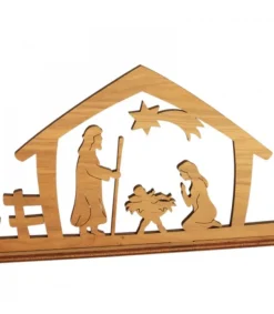 Waldfabrik, photophore en bois et étoile sapin de Noël Crèche De Noël Diorama En Bois D'Olivier, 8 Cm