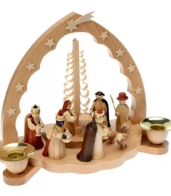 Richard Glasser, Pyramides de Noël allemandes Crèche De Noël En Bois Avec Bougeoir 18 Cm Outlet