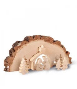 Waldfabrik, photophore en bois et étoile sapin de Noël Crèche De Noël En Bois Cisele Dans Un Rondin De Bois, 30 Cm Sale