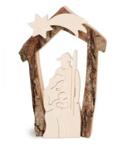Waldfabrik, photophore en bois et étoile sapin de Noël Crèche De Noël En Ecorce 12,5 Cm, Avec Nativite En Bois D'Erable Best