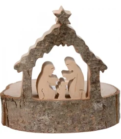 Waldfabrik, photophore en bois et étoile sapin de Noël Crèche De Noël Sur Rondin De Bois Avec Bougeoir Sale