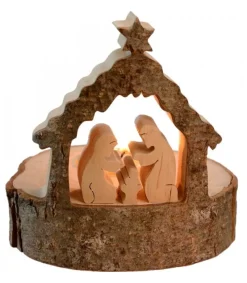 Waldfabrik, photophore en bois et étoile sapin de Noël Crèche De Noël Sur Rondin De Bois Avec Bougeoir Sale