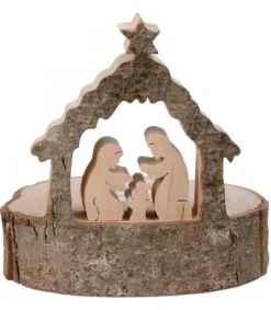 Waldfabrik, photophore en bois et étoile sapin de Noël Crèche De Noël Sur Rondin De Bois Avec Bougeoir Sale
