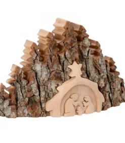 Waldfabrik, photophore en bois et étoile sapin de Noël Crèche De Noël Taillee Dans Une Ecorce De Bois, Motif Etable, 20 Cm Sale