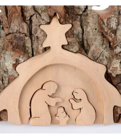 Waldfabrik, photophore en bois et étoile sapin de Noël Crèche De Noël Taillee Dans Une Ecorce De Bois, Motif Etable, 20 Cm Sale
