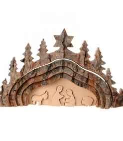 Waldfabrik, photophore en bois et étoile sapin de Noël Crèche De Noël Taillee Dans Une Ecorce De Bois, Motif Grotte, 20 Cm Clearance
