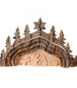 Waldfabrik, photophore en bois et étoile sapin de Noël Crèche De Noël Taillee Dans Une Ecorce De Bois, Motif Grotte, 20 Cm Clearance