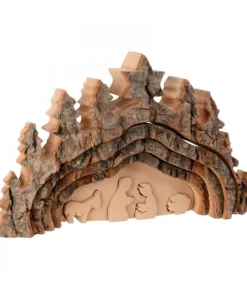Waldfabrik, photophore en bois et étoile sapin de Noël Crèche De Noël Taillee Dans Une Ecorce De Bois, Motif Grotte, 20 Cm Clearance
