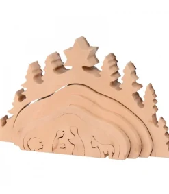 Waldfabrik, photophore en bois et étoile sapin de Noël Crèche De Noël Taillee Dans Une Ecorce De Bois, Motif Grotte, 20 Cm Clearance