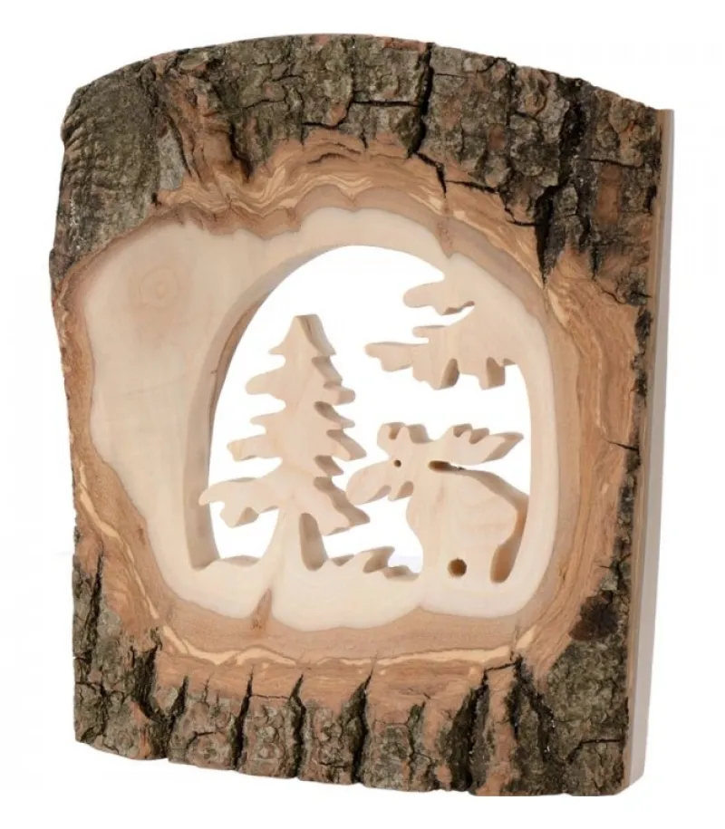 Waldfabrik, photophore en bois et étoile sapin de Noël Déco Bois En Ecorce, Motif Elan Dans La Foret, 18 Cm Discount