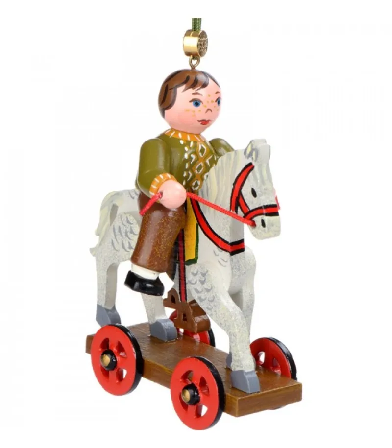 Hubrig, figurines pour enfant Décoration Sapin De Noël Vintage, Enfant Sur Un Cheval De Bois, Sale