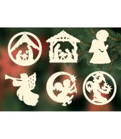 Ratags, décos de Noël lumineuses en bois Décorations Bois Pour Sapin De Noël, 6 Crèches Et Anges - Set N° 3 Discount