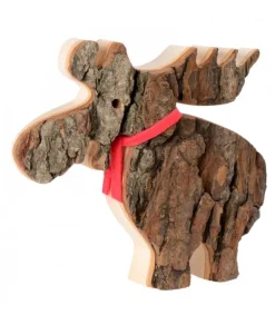 Waldfabrik, photophore en bois et étoile sapin de Noël Elan En Bois Avec Noeud Rouge 14 Cm