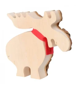 Waldfabrik, photophore en bois et étoile sapin de Noël Elan En Bois Avec Noeud Rouge 14 Cm
