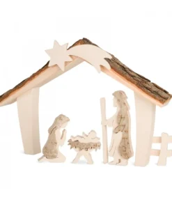 Waldfabrik, photophore en bois et étoile sapin de Noël Etable De Bethleem Avec Figurines En Ecorce, 17 Cm Sale