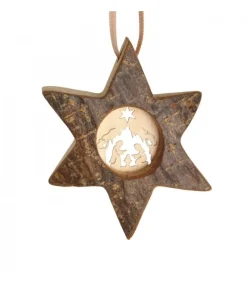 Waldfabrik, photophore en bois et étoile sapin de Noël Etoile En Bois, Motif Cisele Crèche, 7 Cm New