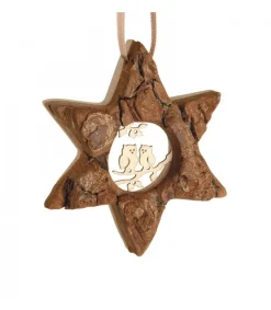 Waldfabrik, photophore en bois et étoile sapin de Noël Etoile En Bois, Motif Cisele Hiboux, 7 Cm New