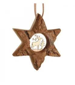 Waldfabrik, photophore en bois et étoile sapin de Noël Etoile En Bois, Motif Cisele Cerf, 7 Cm Clearance