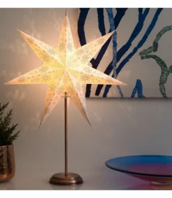 Konstsmide, guirlandes lumineuses de Noël Etoile Lumineuse Electrique 7 Branches En Papier, Blanche, Sur Pied Cuivre 48 Cm Sale