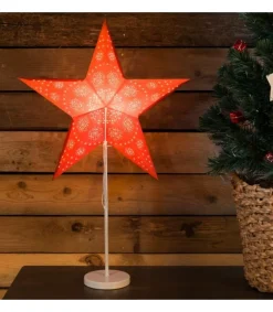 Konstsmide, guirlandes lumineuses de Noël Etoile Lumineuse Electrique 5 Branches En Papier, Rouge, Sur Pied Blanc, 46 Cm Outlet
