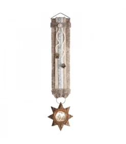 Waldfabrik, photophore en bois et étoile sapin de Noël Grand Décoration Murale Montagne Blanc 75 Cm Avec Etoile, Crèche Discount