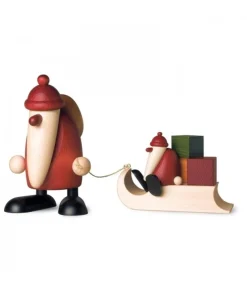 Köhler, Père Noël en bois Grand Père Noël Et Cadeaux Sur Luge, 19 Cm