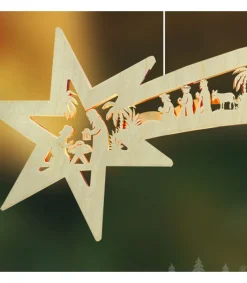 Ratags, décos de Noël lumineuses en bois Grande Etoile Lumineuse En Bois A Suspendre