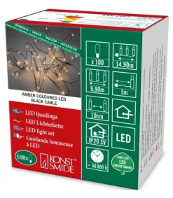 Konstsmide, guirlandes lumineuses de Noël Guirlande Lumineuse Led Effet Gouttes, 100 Diodes Ambrees, Fil Noir