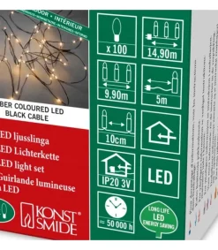 Konstsmide, guirlandes lumineuses de Noël Guirlande Lumineuse Led Effet Gouttes, 100 Diodes Ambrees, Fil Noir