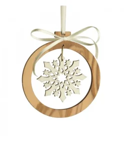 Waldfabrik, photophore en bois et étoile sapin de Noël Pendentif En Bois D'Olivier 7Cm, Motif Cristal De Neige N°3 New