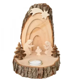 Waldfabrik, photophore en bois et étoile sapin de Noël Petite Crèche De Noël En Ecorce De Bois Avec Sapins Et Bougeoir Clearance