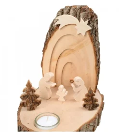 Waldfabrik, photophore en bois et étoile sapin de Noël Petite Crèche De Noël En Ecorce De Bois Avec Sapins Et Bougeoir Clearance